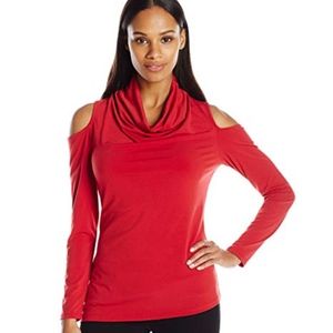 DKNYC Red Cold Shoulder Jersey Top